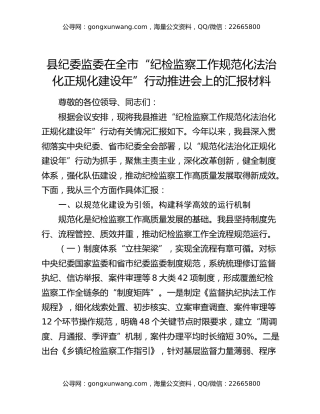 县纪委监委在全市“纪检监察工作规范化法治化正规化建设年”行动推进会上的汇报材料