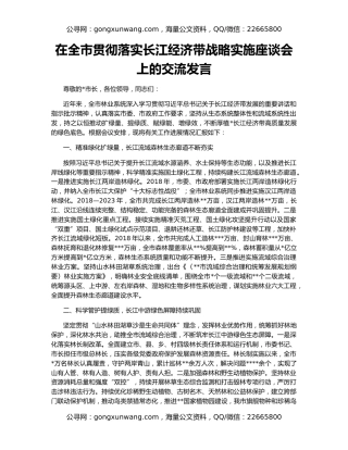 在全市贯彻落实长江经济带战略实施座谈会上的交流发言