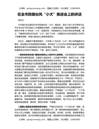 在全市防御台风“小犬”推进会上的讲话