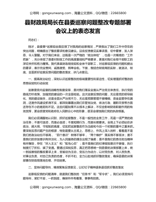 县财政局局长在县委巡察问题整改专题部署会议上的表态发言