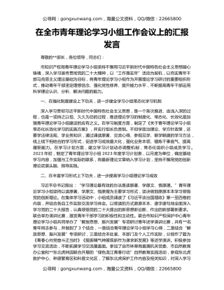 在全市青年理论学习小组工作会议上的汇报发言