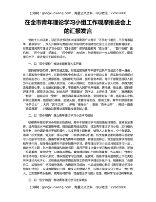 在全市青年理论学习小组工作观摩推进会上的汇报发言