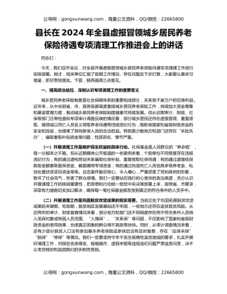 县长在2024年全县虚报冒领城乡居民养老保险待遇专项清理工作推进会上的讲话
