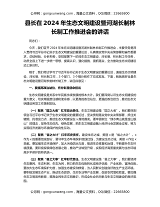 县长在2024年生态文明建设暨河湖长制林长制工作推进会的讲话