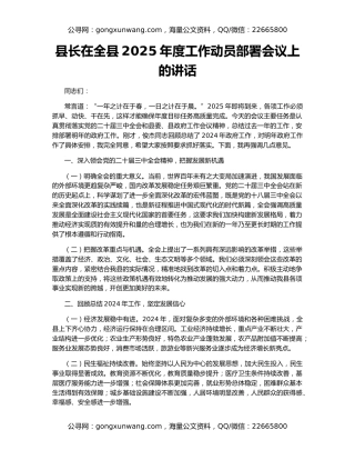 县长在全县2025年度工作动员部署会议上的讲话