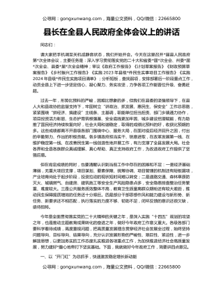 县长在全县人民政府全体会议上的讲话