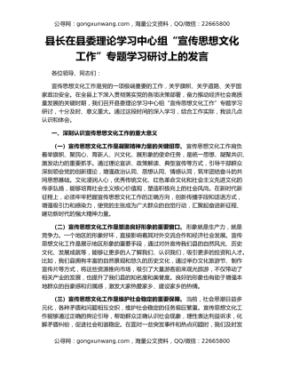 县长在县委理论学习中心组“宣传思想文化工作”专题学习研讨上的发言
