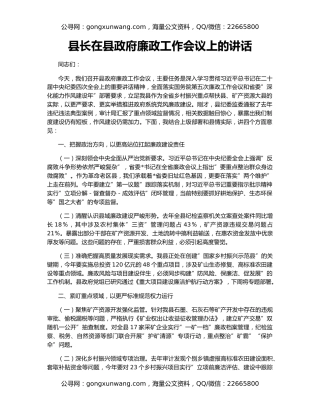 县长在县政府廉政工作会议上的讲话