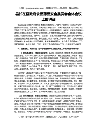 县长在县政府食品药品安全委员会全体会议上的讲话