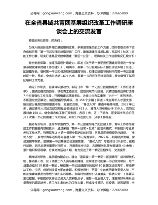 在全省县域共青团基层组织改革工作调研座谈会上的交流发言