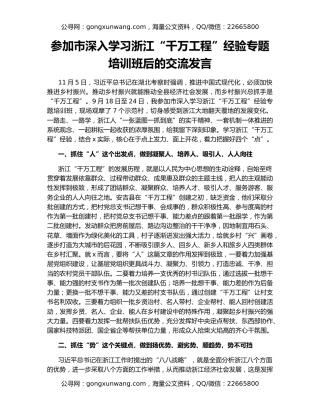 参加市深入学习浙江“千万工程”经验专题培训班后的交流发言
