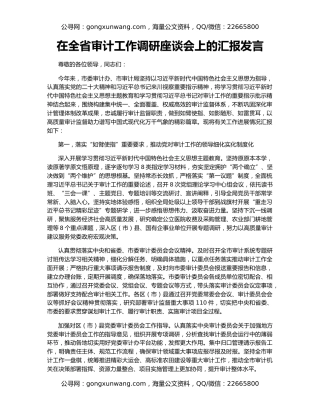 在全省审计工作调研座谈会上的汇报发言