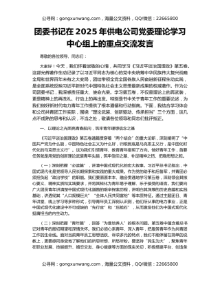 团委书记在2025年供电公司党委理论学习中心组上的重点交流发言