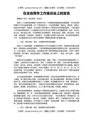 在全省青年工作座谈会上的发言