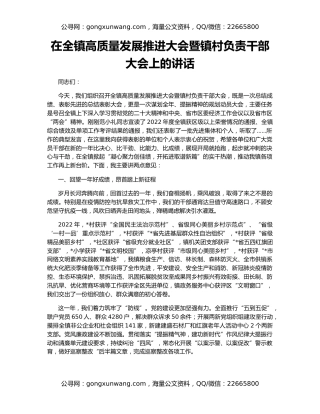 在全镇高质量发展推进大会暨镇村负责干部大会上的讲话