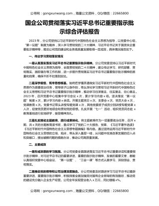 国企公司贯彻落实习近平总书记重要指示批示综合评估报告