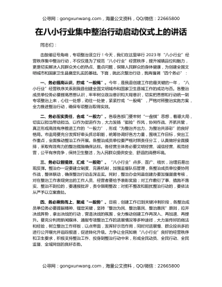 在八小行业集中整治行动启动仪式上的讲话