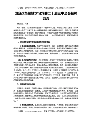 国企改革领域学习党的二十届三中全会精神交流