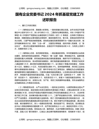 国有企业党委书记2024年抓基层党建工作述职报告