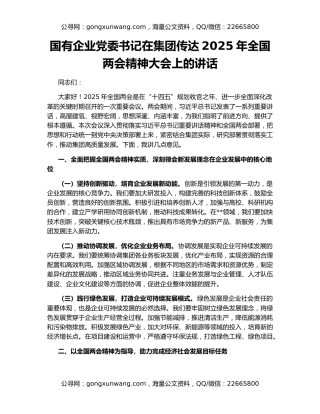 国有企业党委书记在集团传达2025年全国两会精神大会上的讲话