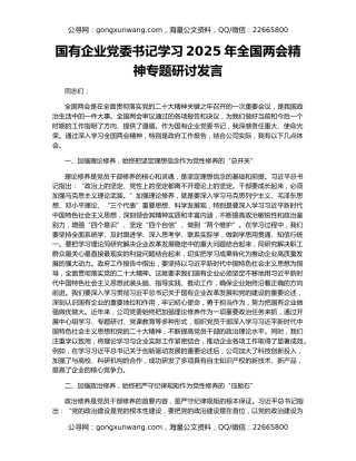 国有企业党委书记学习2025年全国两会精神专题研讨发言