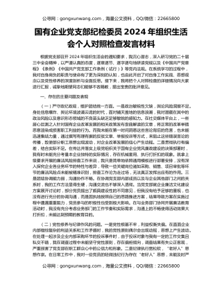 国有企业党支部纪检委员2024年组织生活会个人对照检查发言材料