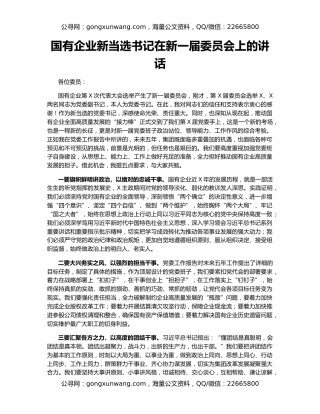 国有企业新当选书记在新一届委员会上的讲话