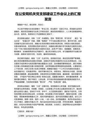 在公安局机关党支部建设工作会议上的汇报发言