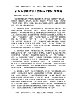 在公安系统政治工作会议上的汇报发言