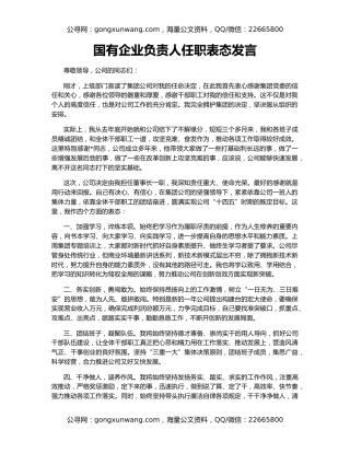 国有企业负责人任职表态发言