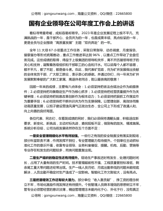 国有企业领导在公司年度工作会上的讲话