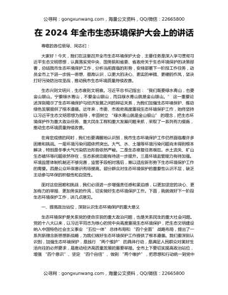 在 2024 年全市生态环境保护大会上的讲话