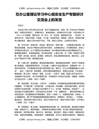 在办公室理论学习中心组安全生产专题研讨交流会上的发言