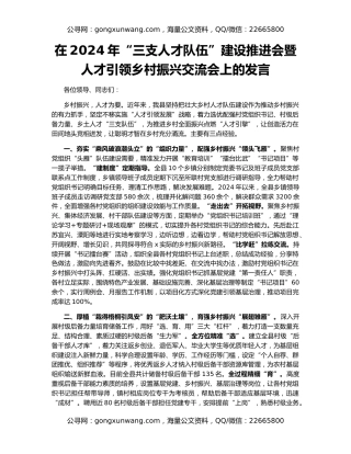 在2024年“三支人才队伍”建设推进会暨人才引领乡村振兴交流会上的发言