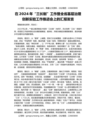 在2024年“三长制”工作暨全省基层治理创新实验工作推进会上的汇报发言