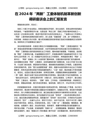 在2024年“两新”工委体制机制革新创新调研座谈会上的汇报发言