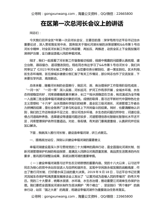 在区第一次总河长会议上的讲话