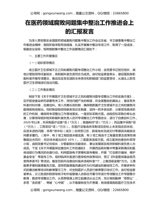 在医药领域腐败问题集中整治工作推进会上的汇报发言