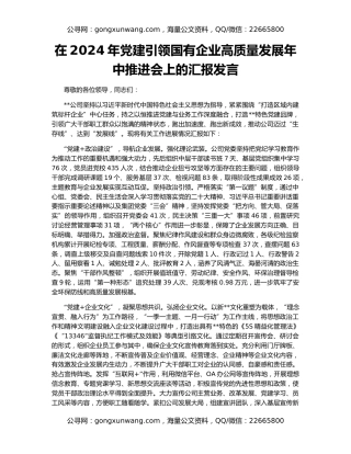 在2024年党建引领国有企业高质量发展年中推进会上的汇报发言