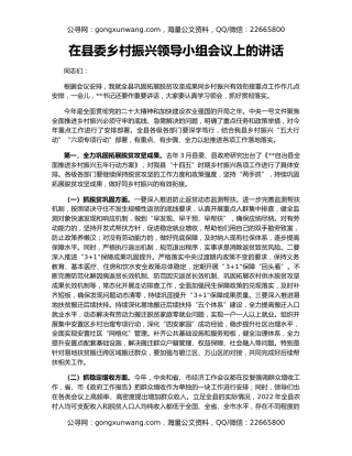 在县委乡村振兴领导小组会议上的讲话