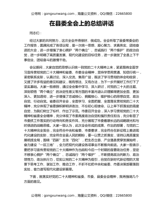 在县委全会上的总结讲话