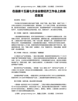 在县委十五届七次全会暨经济工作会上的表态发言