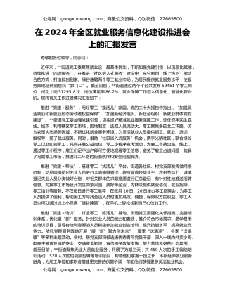 在2024年全区就业服务信息化建设推进会上的汇报发言