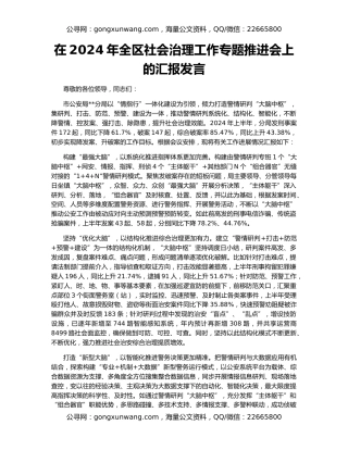 在2024年全区社会治理工作专题推进会上的汇报发言