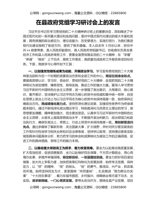 在县政府党组学习研讨会上的发言
