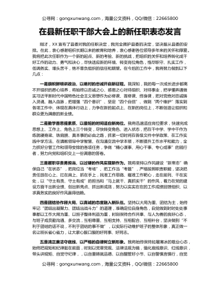 在县新任职干部大会上的新任职表态发言