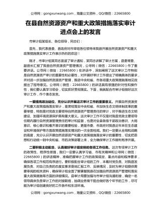 在县自然资源资产和重大政策措施落实审计进点会上的发言