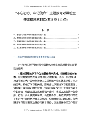 “不忘初心、牢记使命”主题教育对照检查整改措施素材库