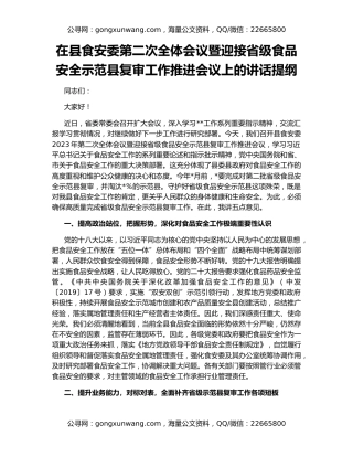 在县食安委第二次全体会议暨迎接省级食品安全示范县复审工作推进会议上的讲话提纲