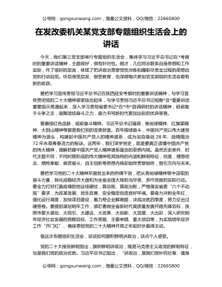 在发改委机关某党支部专题组织生活会上的讲话